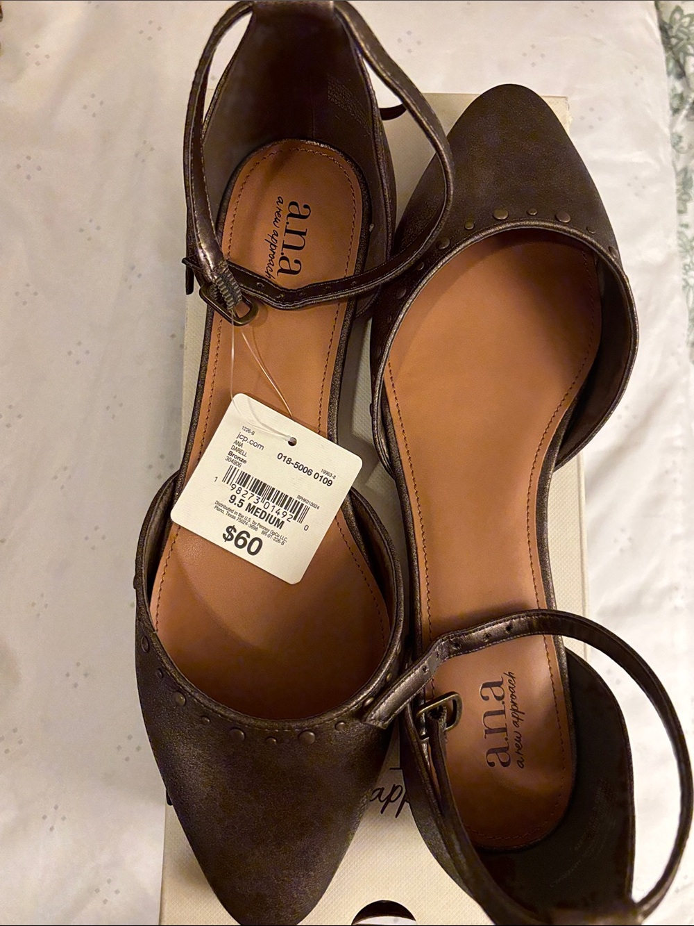 a.n.a Women's Brown Pointed-Toe Ankle Strap Flats